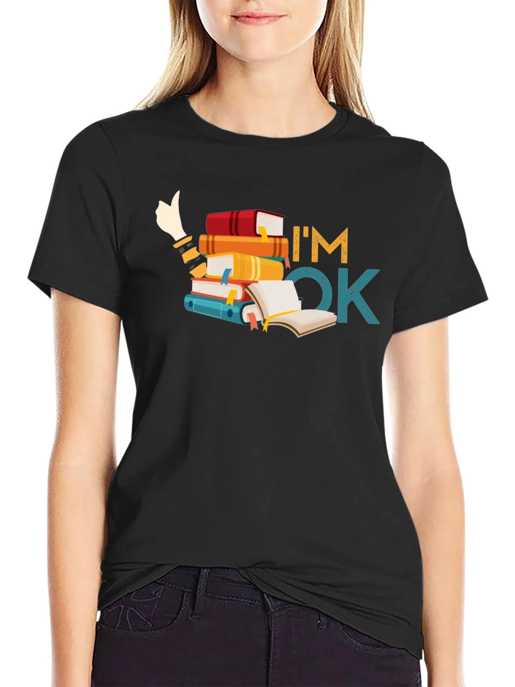 Book Lover T-Shirt: Im OK Stack of Books product image 2
