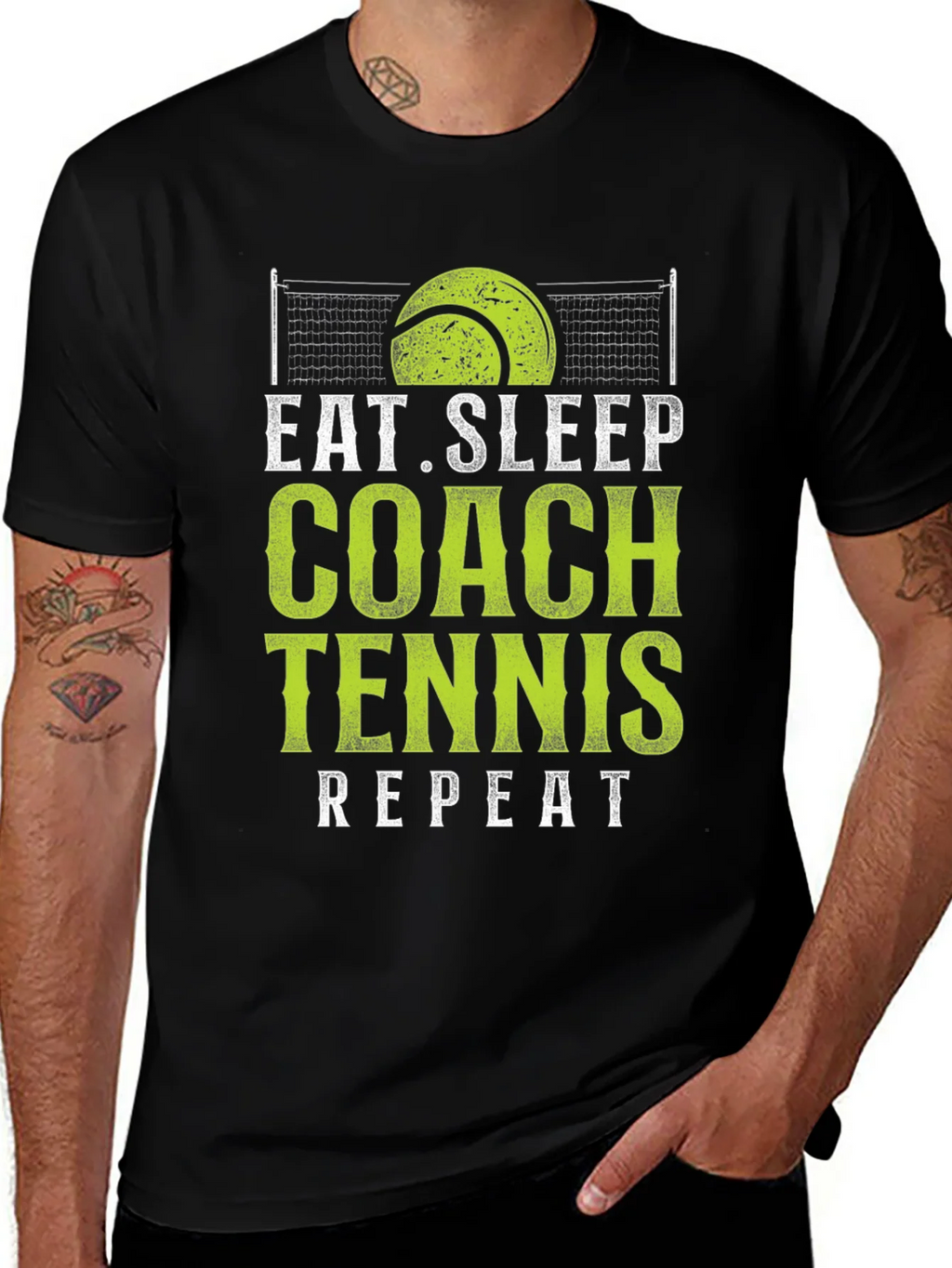 Eat Sleep Coach Tennis Repeat Black T-Shirt product image 1