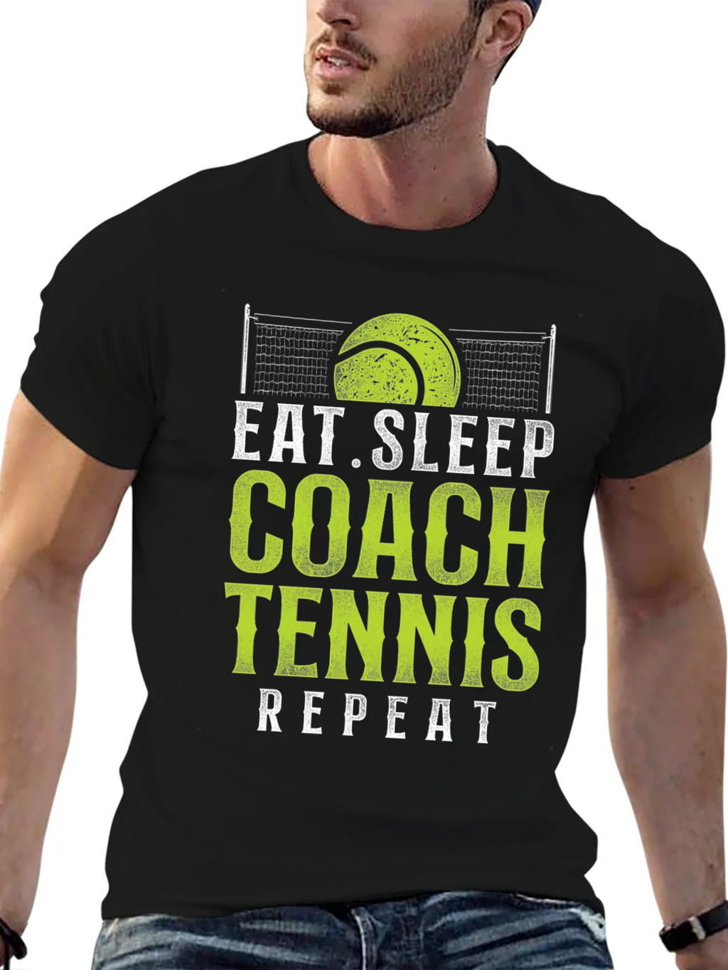 Eat Sleep Coach Tennis Repeat Black T-Shirt product image 6