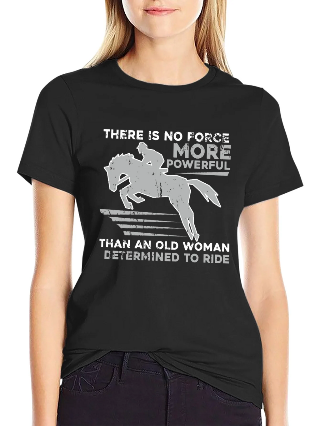 Old Woman Determined To Ride Horse Graphic T-Shirt product image 2