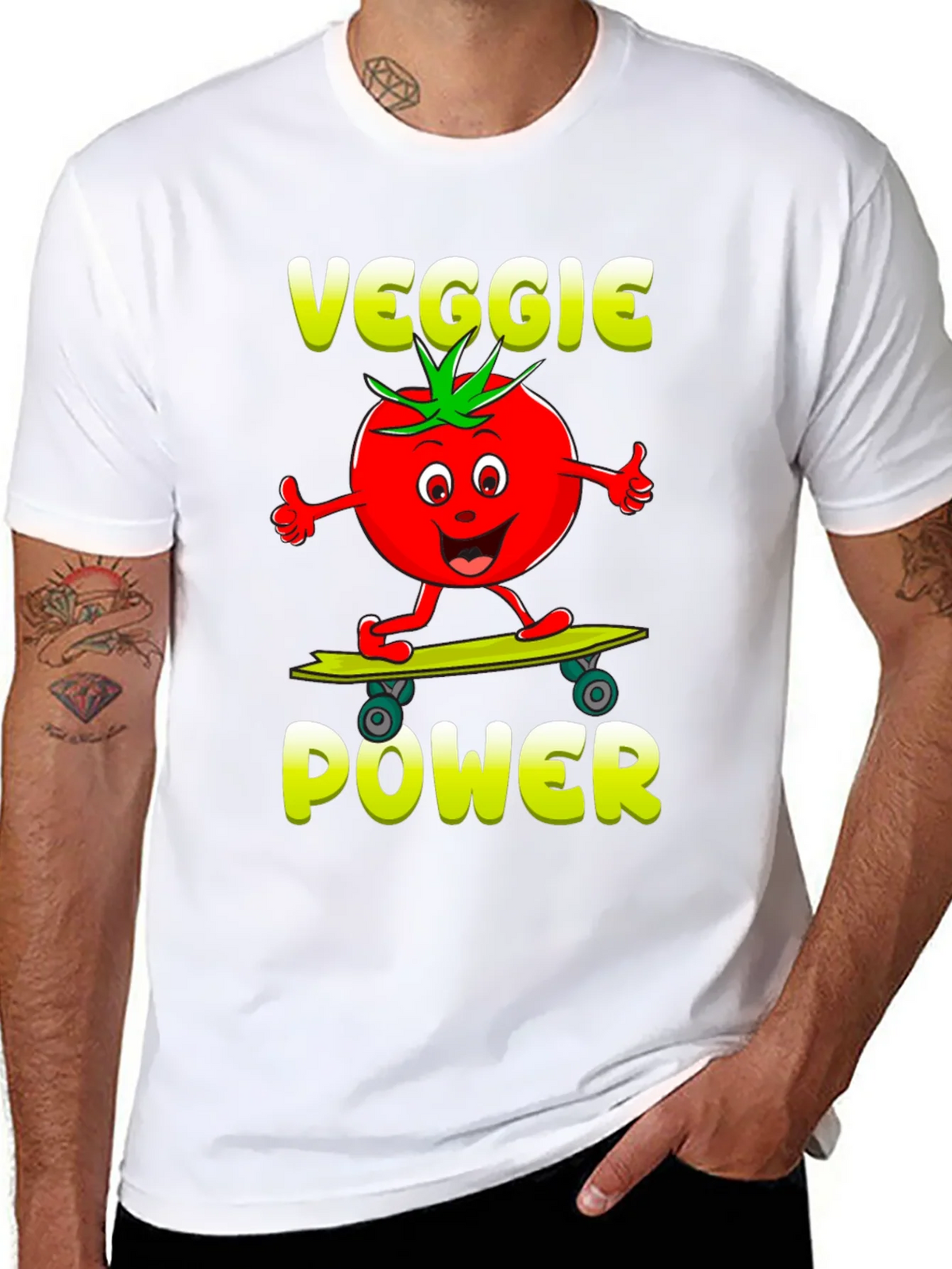 Veggie Power T-Shirt - Cartoon Tomato Skateboard Tee product image 3