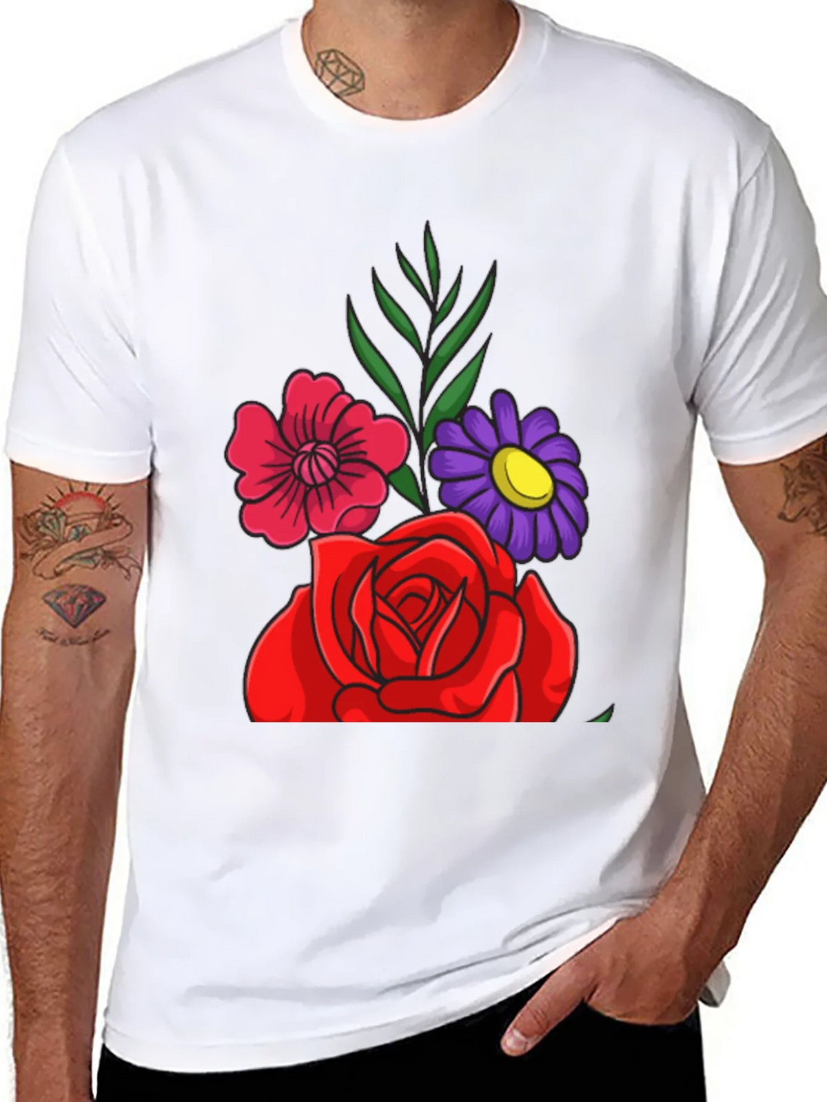 Floral Graphic Tee - Red Rose & Daisy Design product image 5