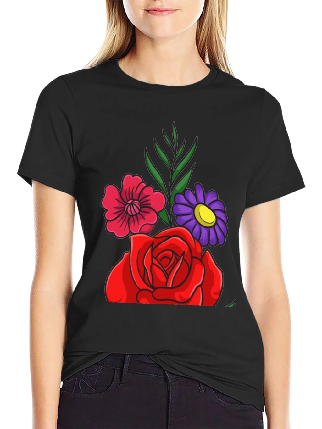 Floral Graphic Tee - Red Rose & Daisy Design product image 2
