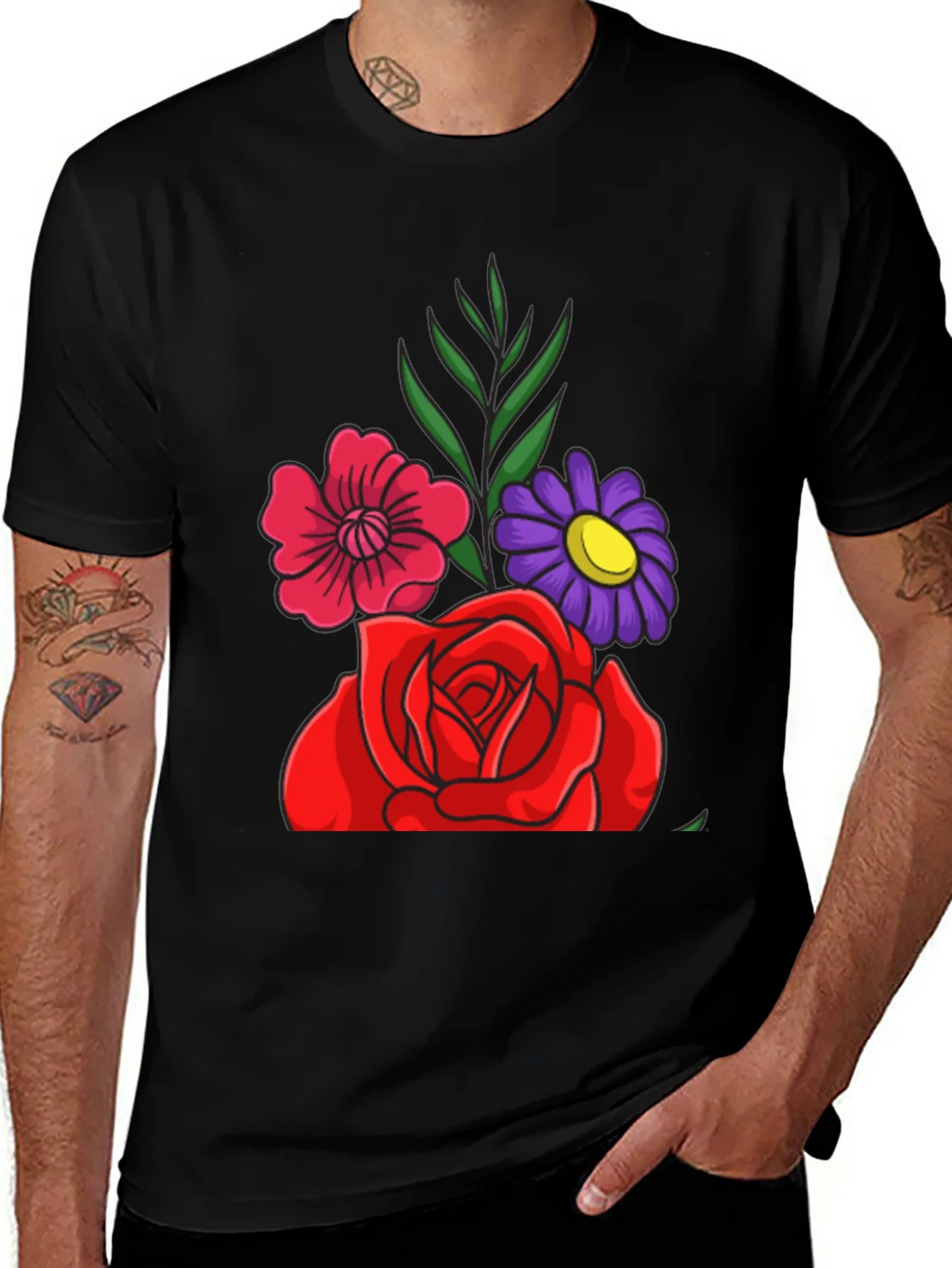 Floral Graphic Tee - Red Rose & Daisy Design product image 1