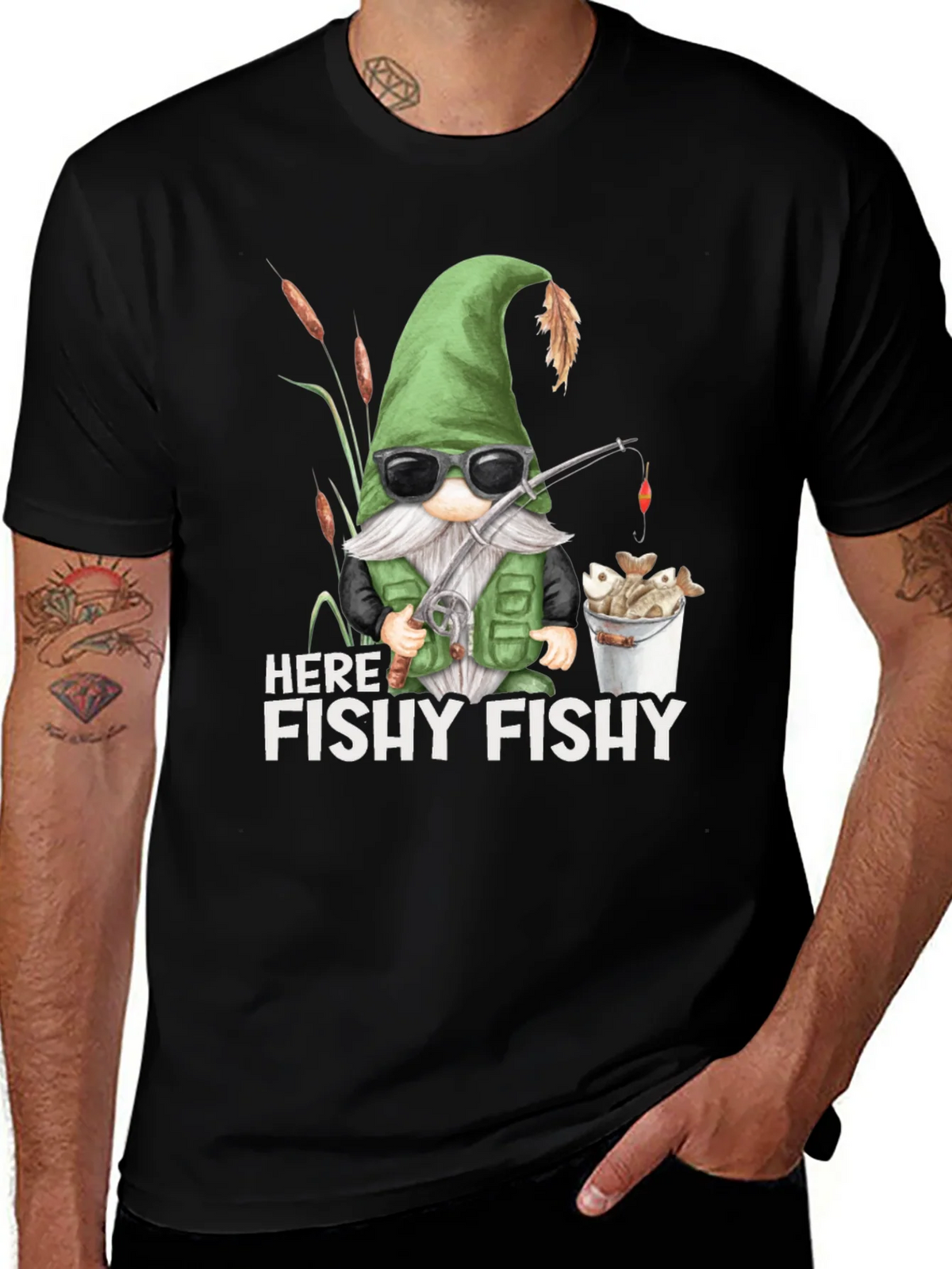 Here Fishy Gnome Fishing T-Shirt product image 1