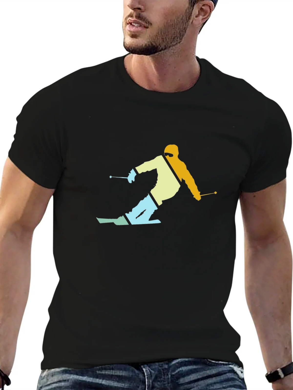 Retro Skier Graphic T-Shirt - Black product image 6