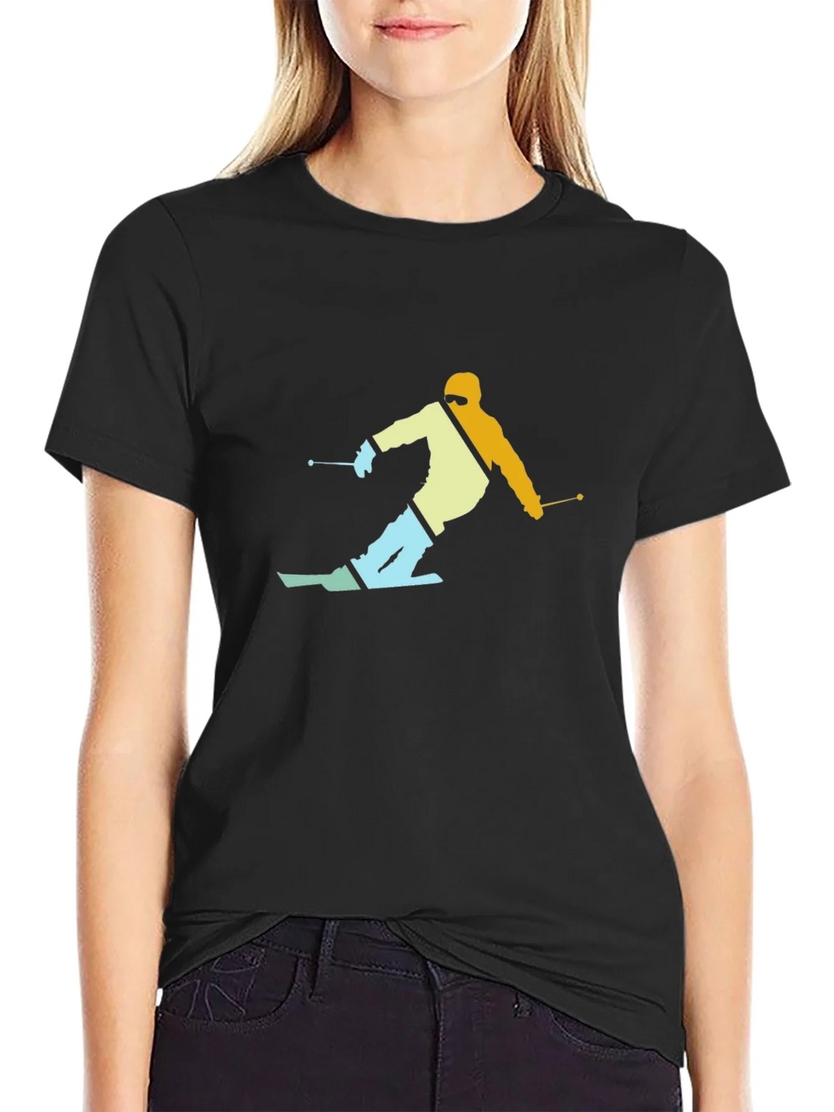 Retro Skier Graphic T-Shirt - Black product image 2