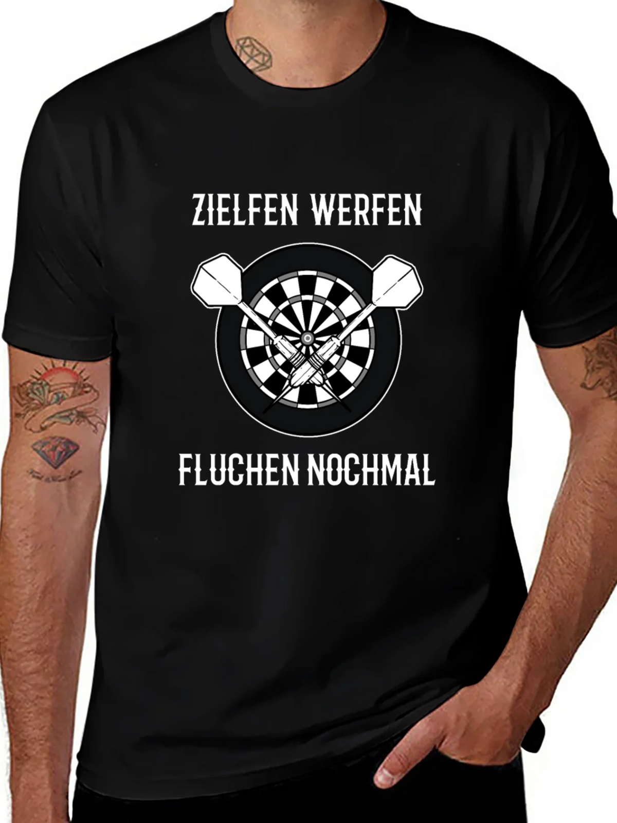 Darts T-Shirt - Zielen Werfen Fluchen Nochmal - Dartboard product image 1
