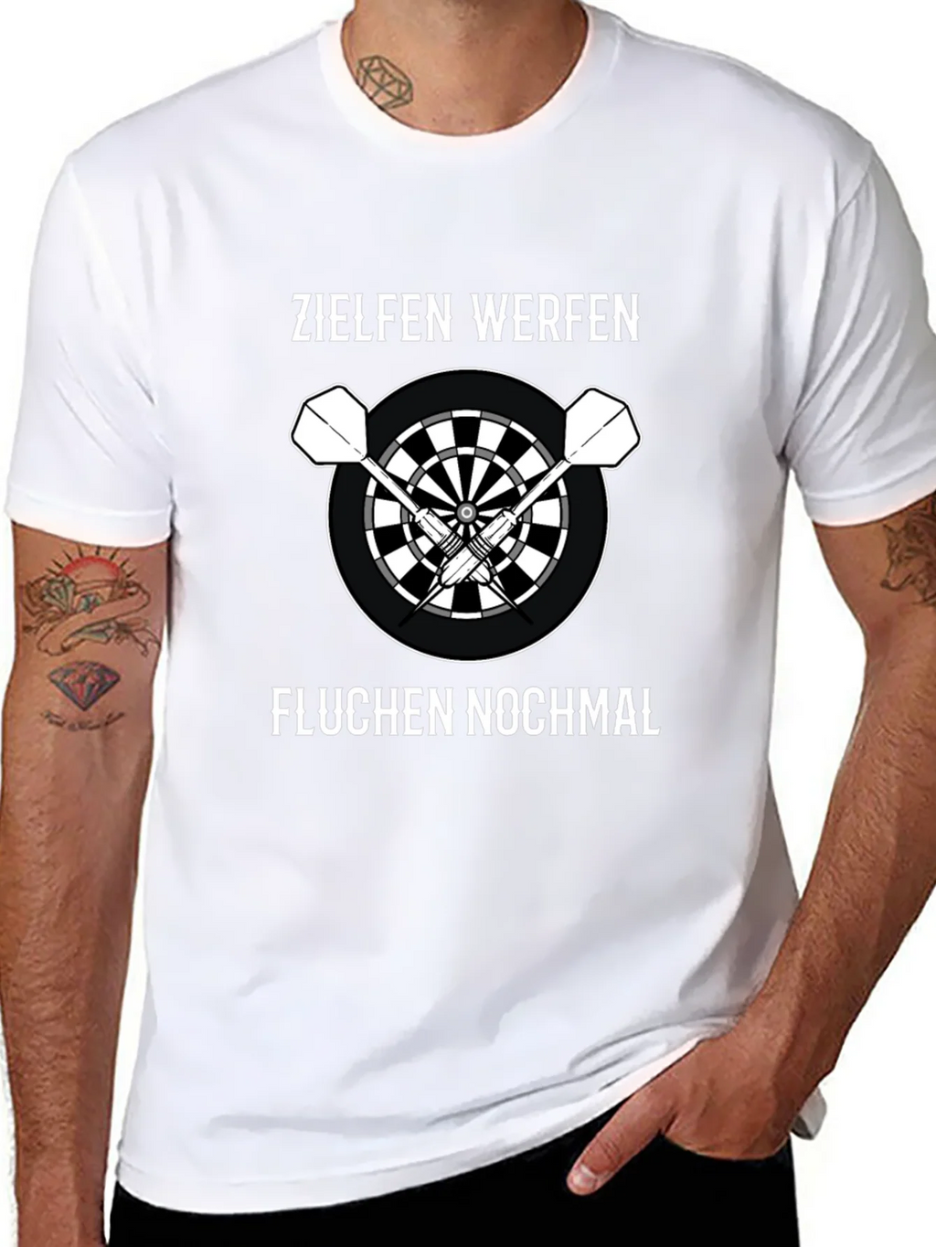 Darts T-Shirt - Zielen Werfen Fluchen Nochmal - Dartboard product image 6