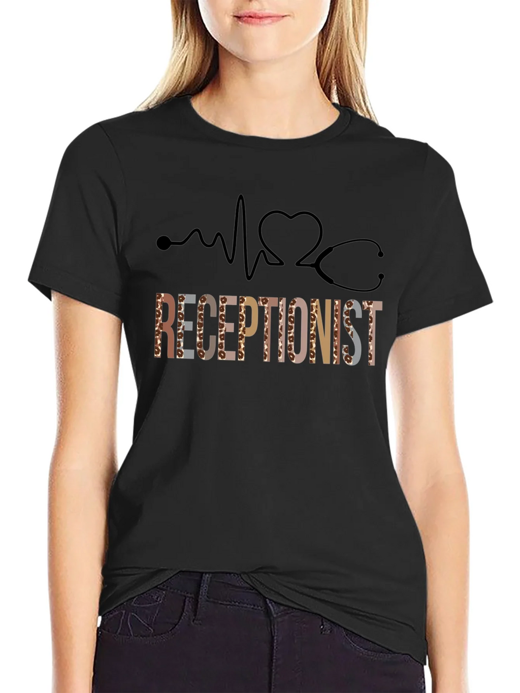 Receptionist Heartbeat Stethoscope Graphic Tee product image 2