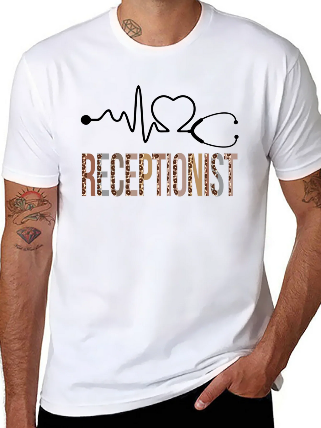Receptionist Heartbeat Stethoscope Graphic Tee product image 7