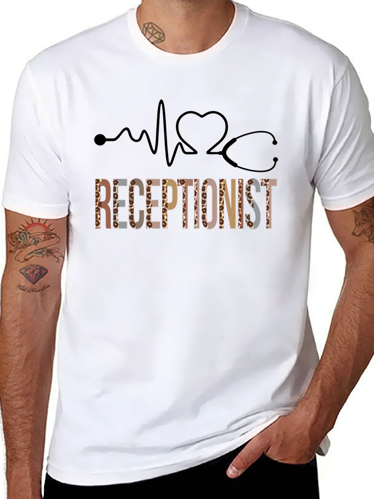 Receptionist Heartbeat Stethoscope Graphic Tee product image 7