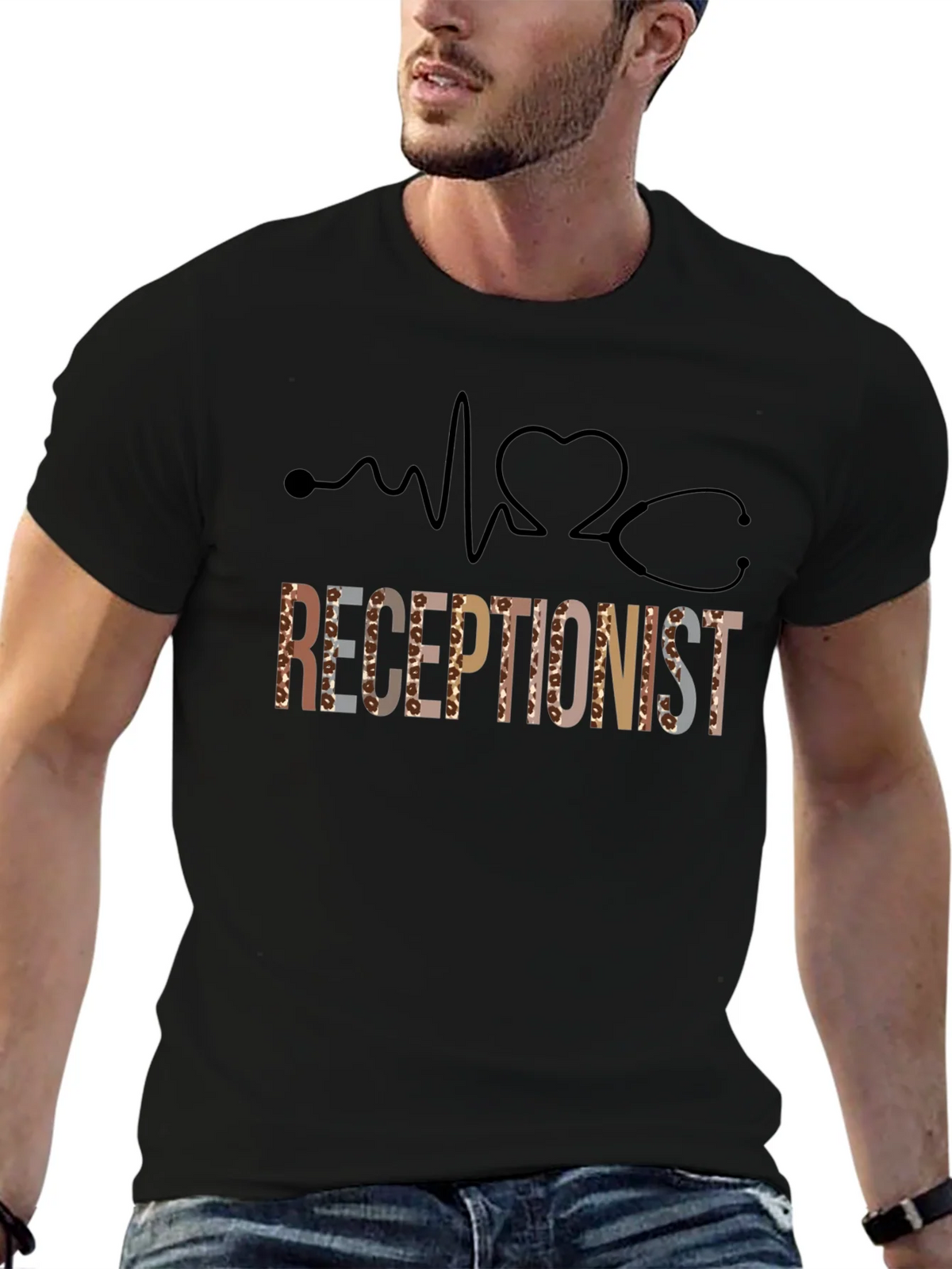 Receptionist Heartbeat Stethoscope Graphic Tee product image 6
