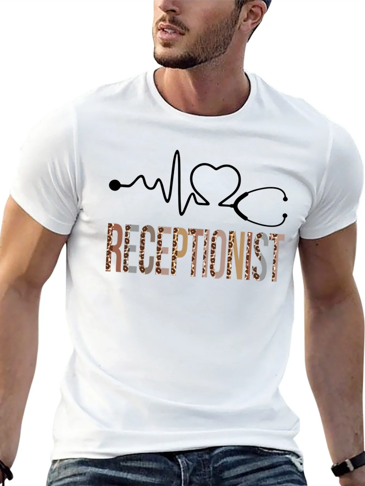 Receptionist Heartbeat Stethoscope Graphic Tee product image 12