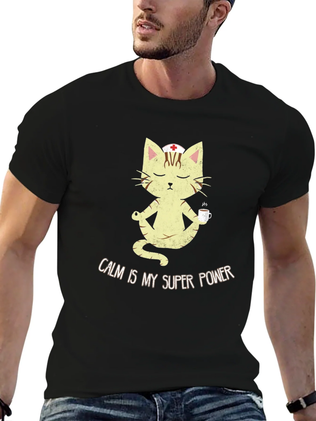 Calm is My Superpower Nurse Cat T-Shirt product image 6