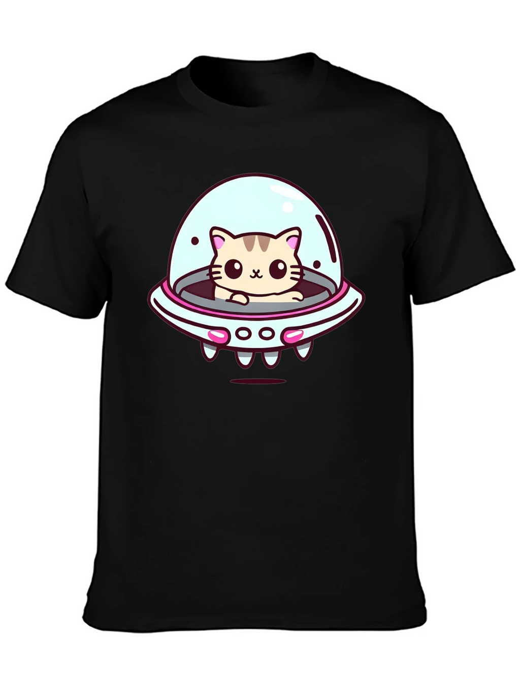 Cute Cat UFO Graphic T-Shirt - Black Cotton Tee product image 3