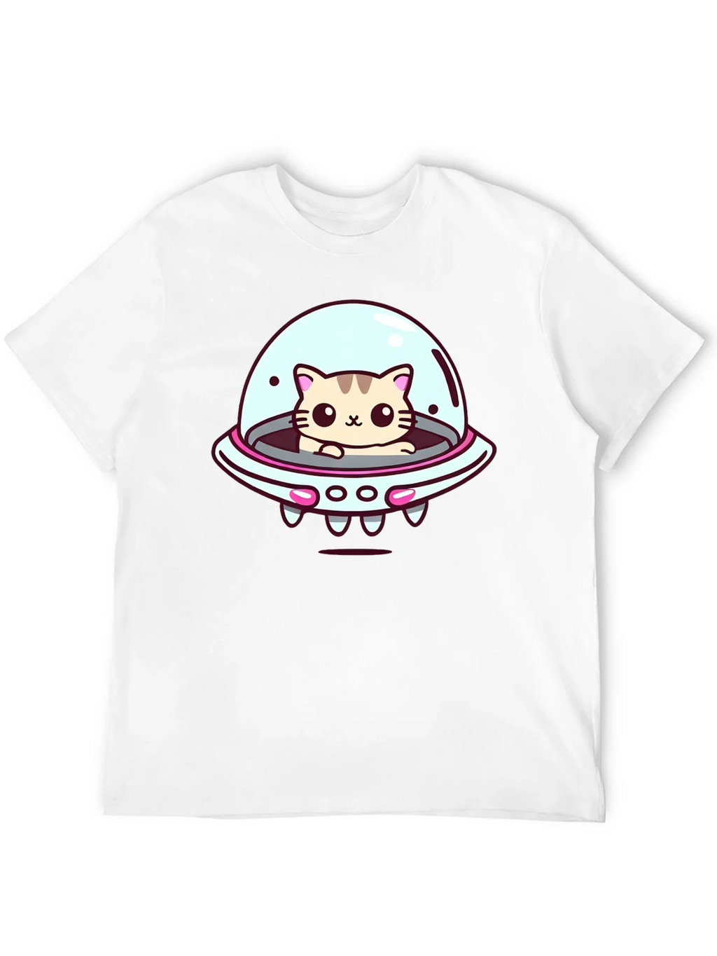 Cute Cat UFO Graphic T-Shirt - Black Cotton Tee product image 10