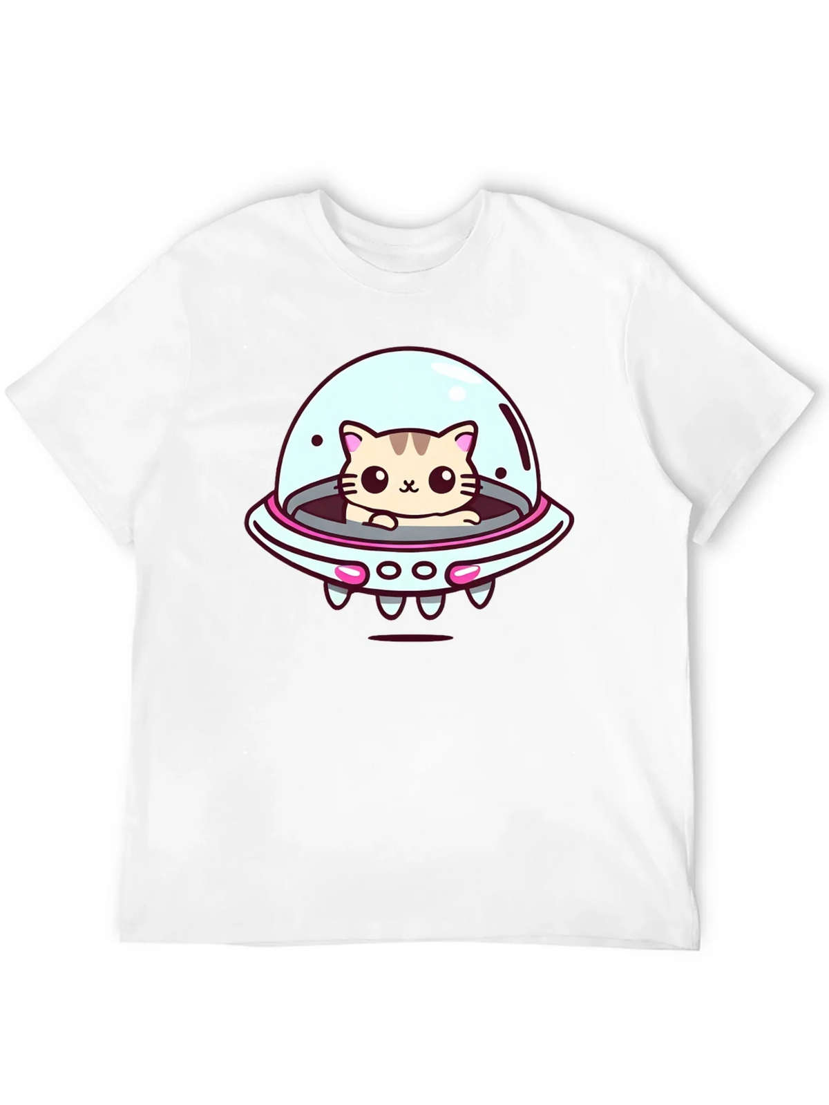 Cute Cat UFO Graphic T-Shirt - Black Cotton Tee product image 10