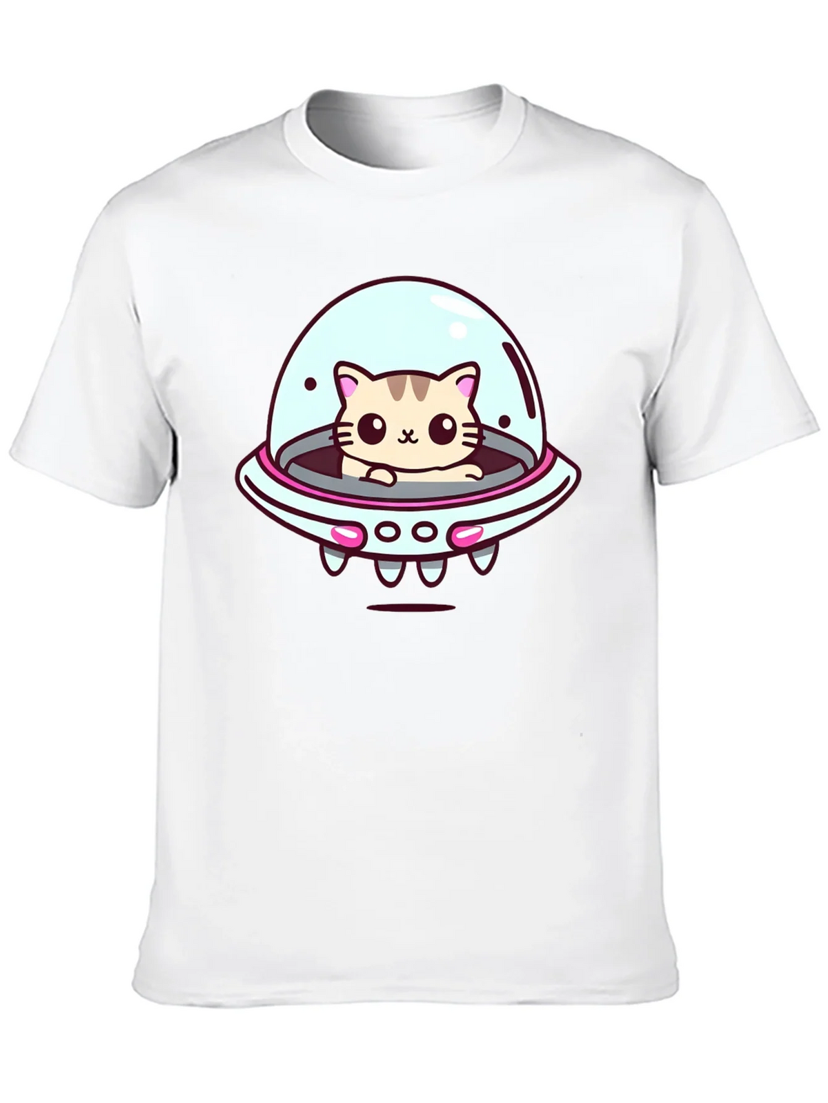 Cute Cat UFO Graphic T-Shirt - Black Cotton Tee product image 8