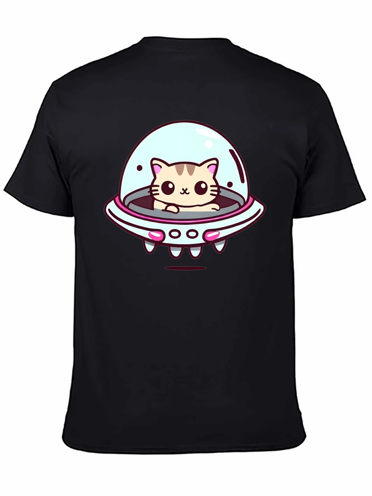 Cute Cat UFO Graphic T-Shirt - Black Cotton Tee product image 4