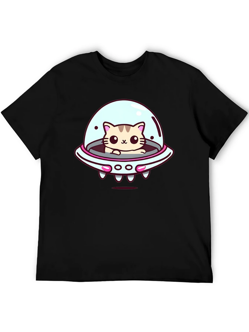 Cute Cat UFO Graphic T-Shirt - Black Cotton Tee product image 5