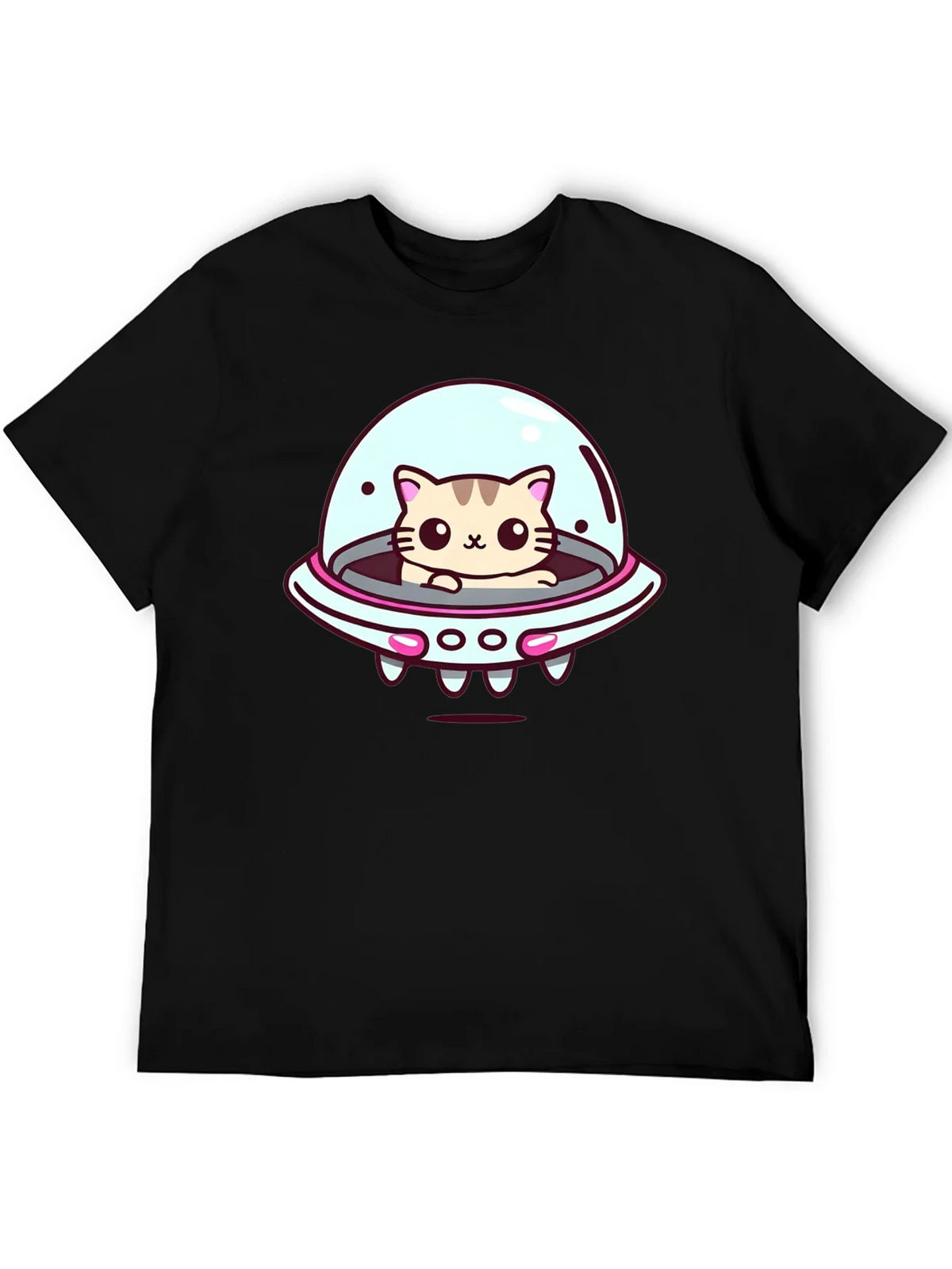 Cute Cat UFO Graphic T-Shirt - Black Cotton Tee product image 5