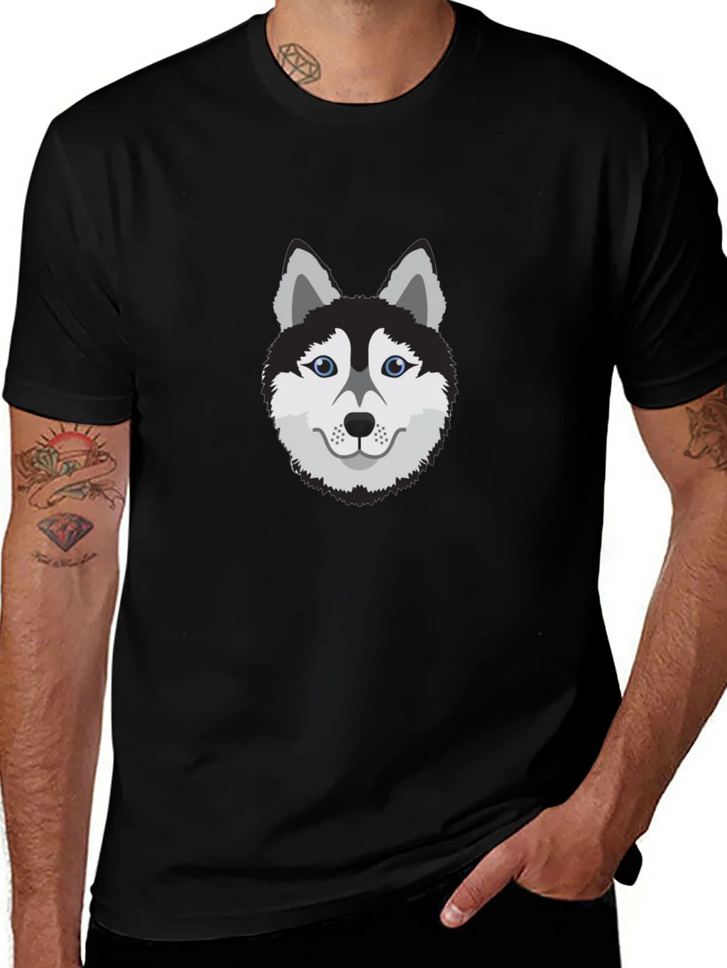 Cool Husky Dog Graphic Tee - Black Cotton T-Shirt product image 1
