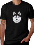 Cool Husky Dog Graphic Tee - Black Cotton T-Shirt product image 1