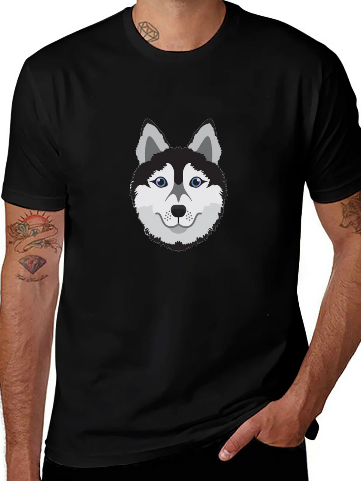 Cool Husky Dog Graphic Tee - Black Cotton T-Shirt product image 1