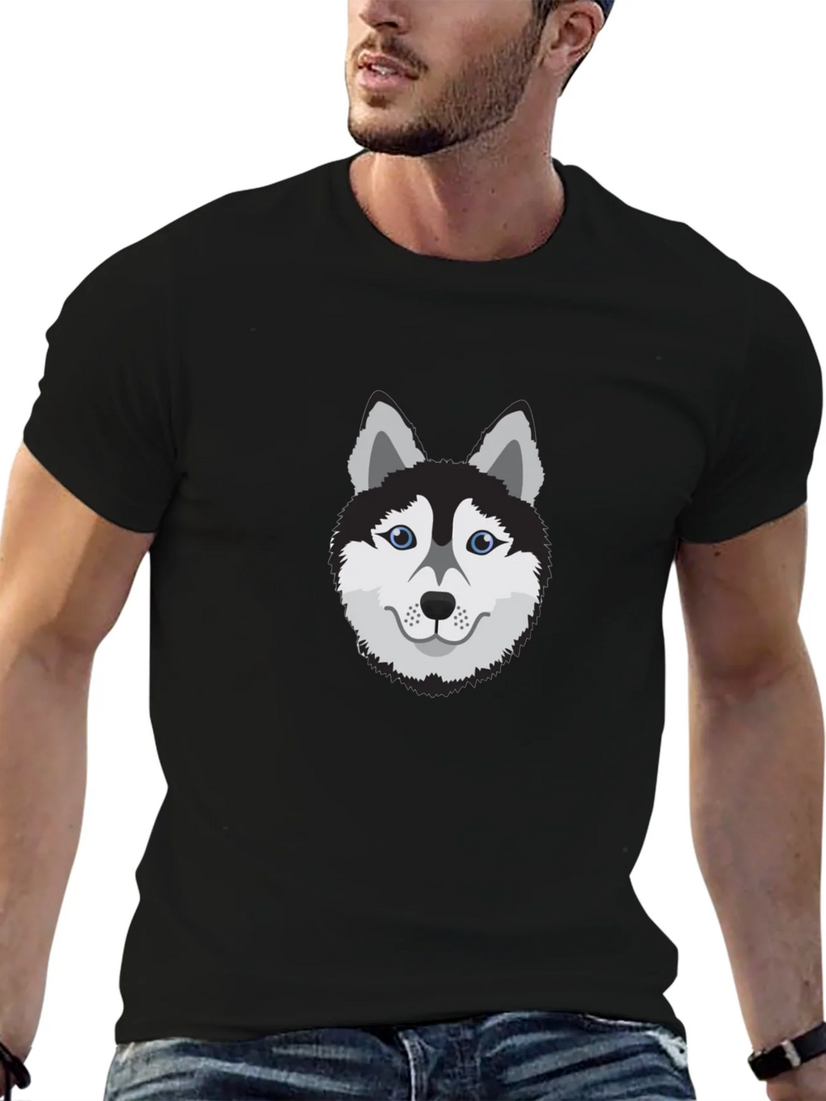 Cool Husky Dog Graphic Tee - Black Cotton T-Shirt product image 6