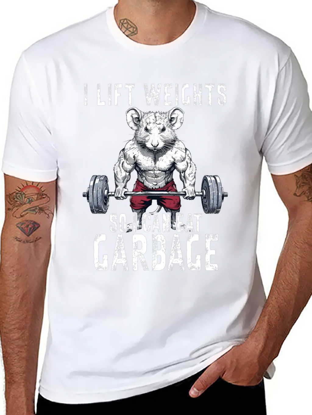 Funny Gym Rat T-Shirt - I Lift Weights To Eat Garbage product image 3