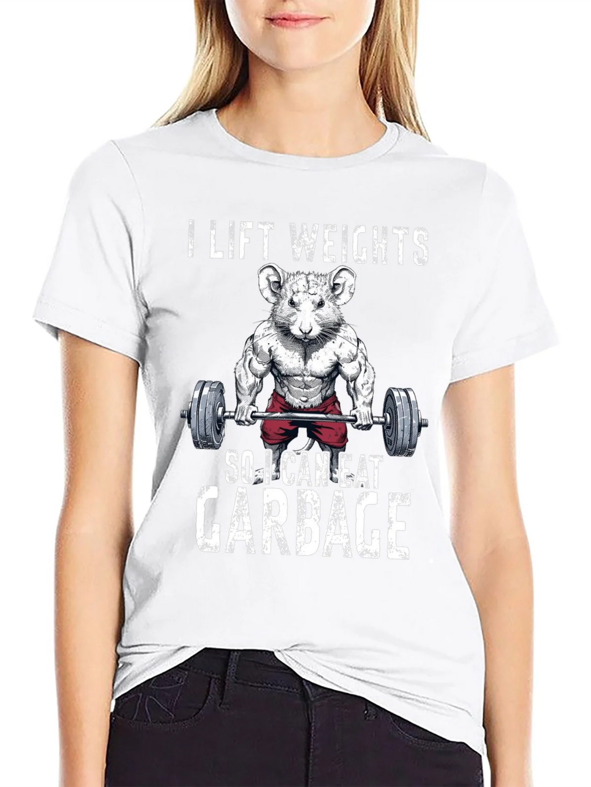 Funny Gym Rat T-Shirt - I Lift Weights To Eat Garbage product image 4