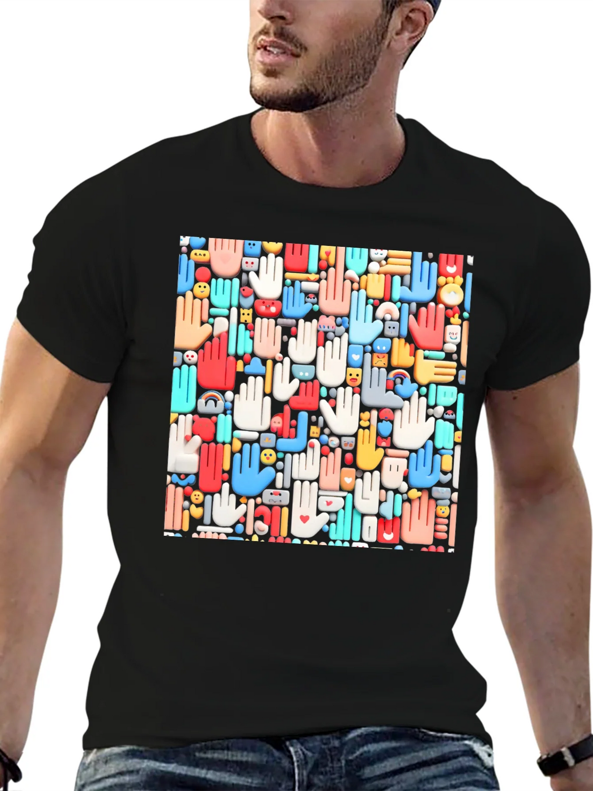 Hands Patterned Black T-Shirt product image 6