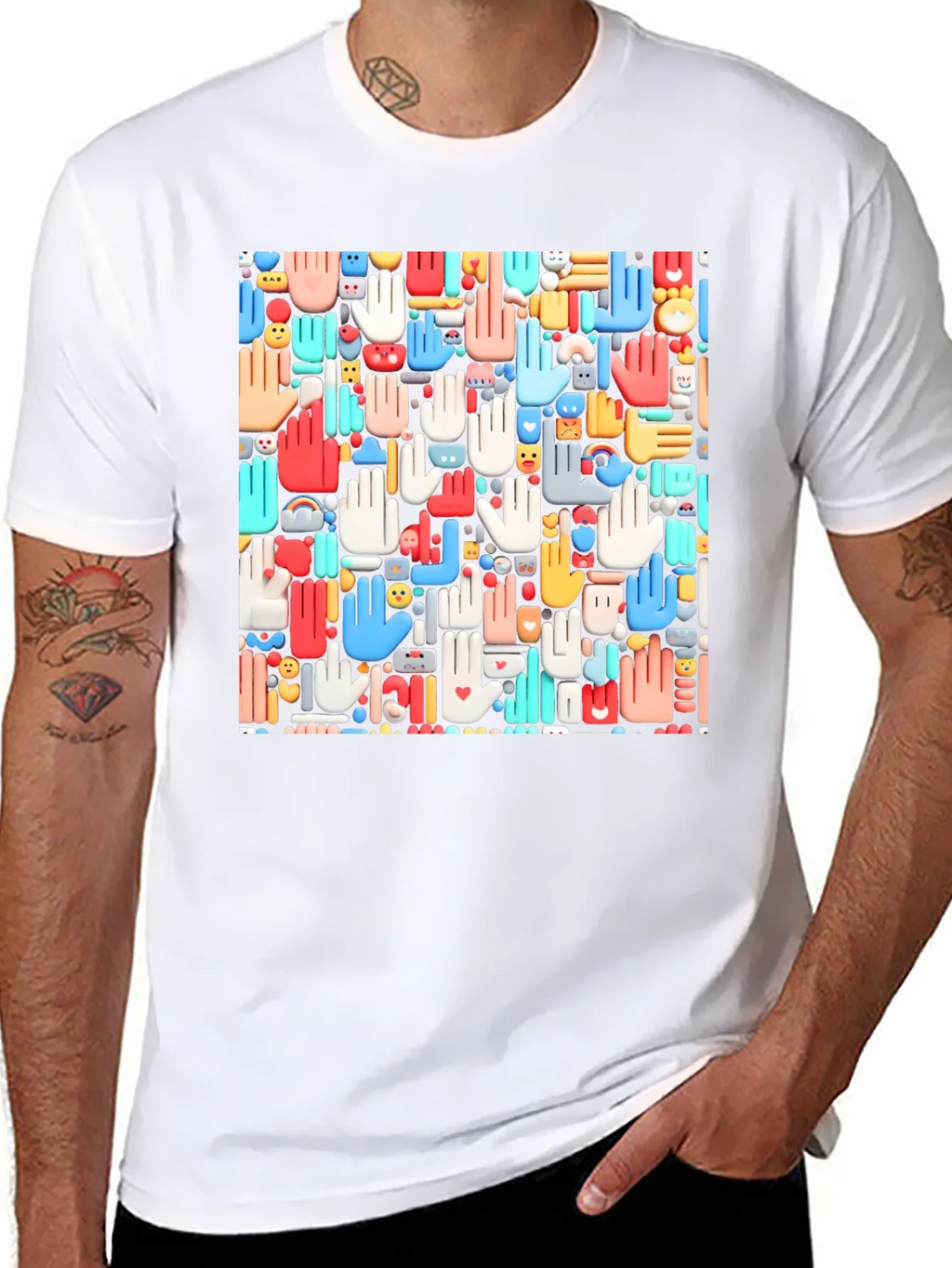 Hands Patterned Black T-Shirt product image 7