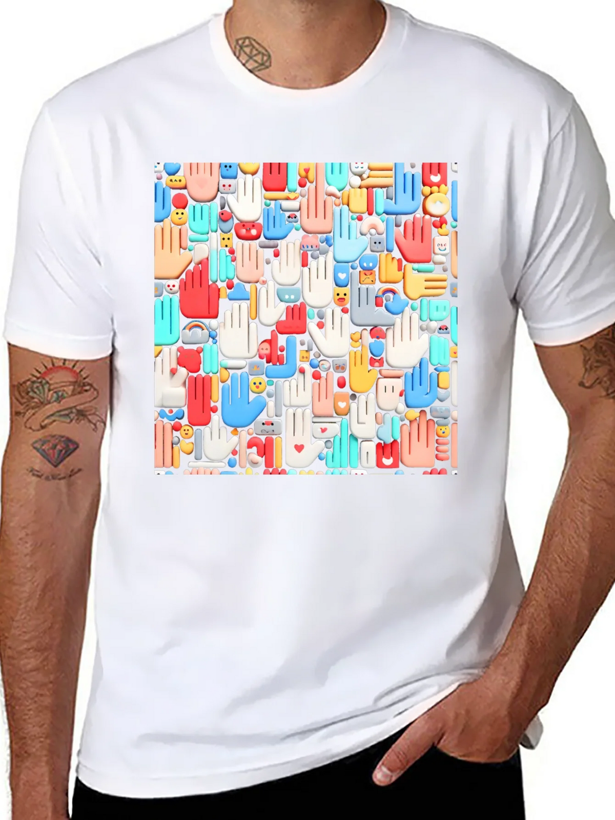Hands Patterned Black T-Shirt product image 7