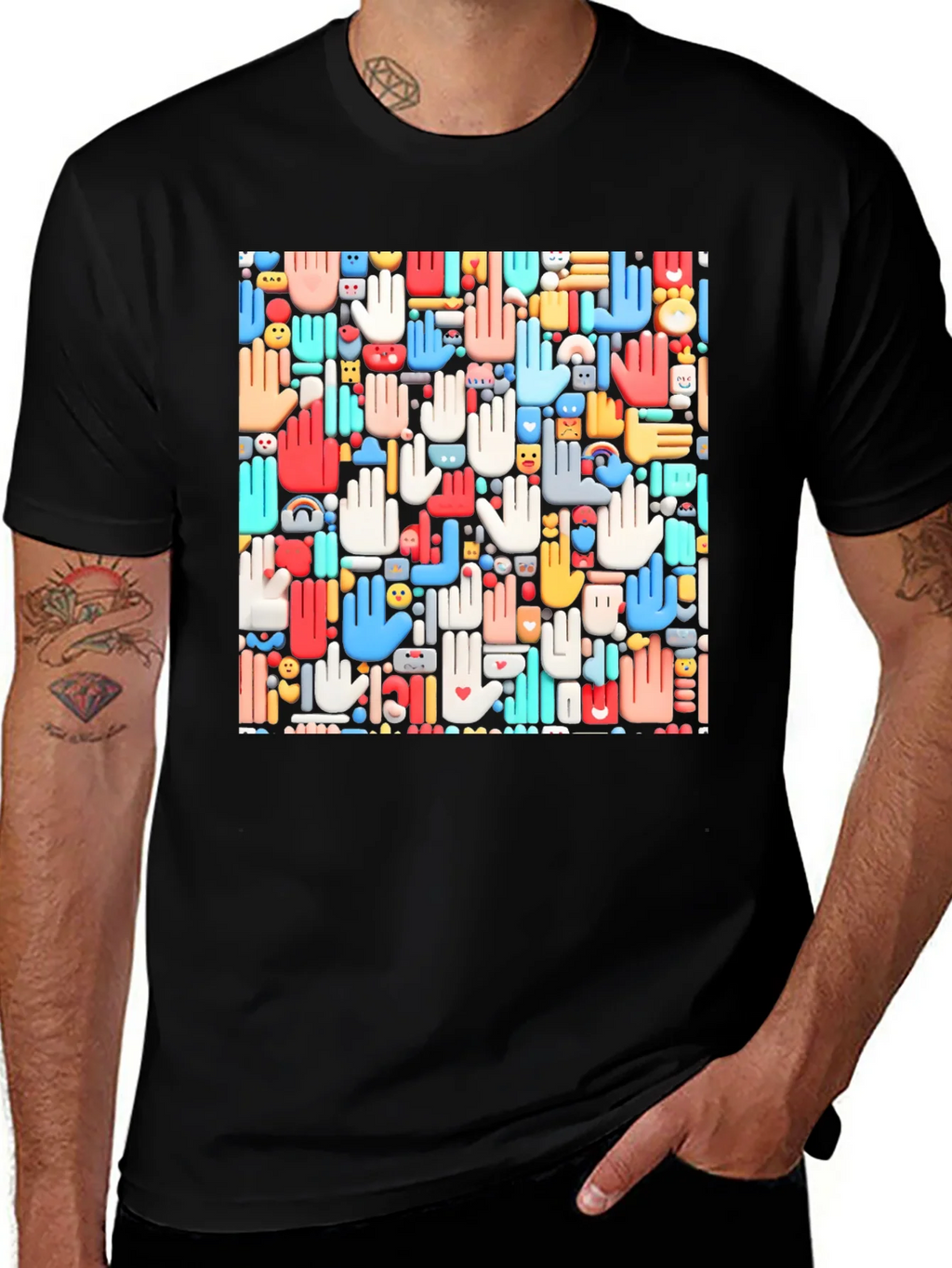 Hands Patterned Black T-Shirt product image 1