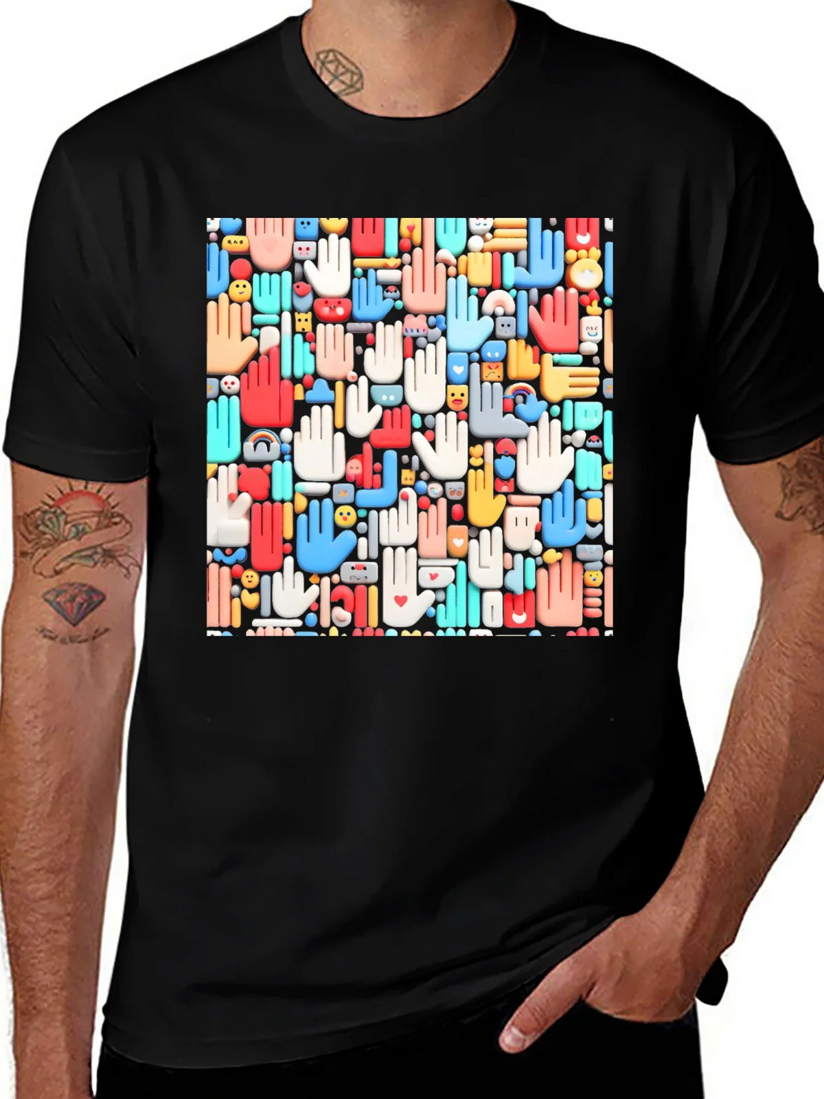 Hands Patterned Black T-Shirt product image 1