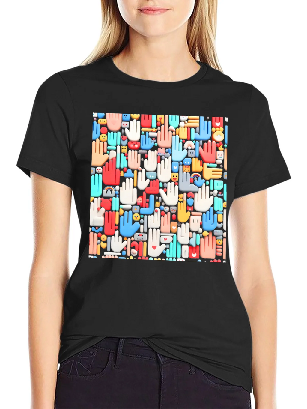 Hands Patterned Black T-Shirt product image 2