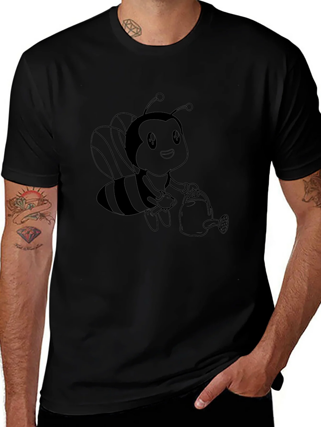 Cute Bee Graphic Tee - Black Cotton Comfort product image 1