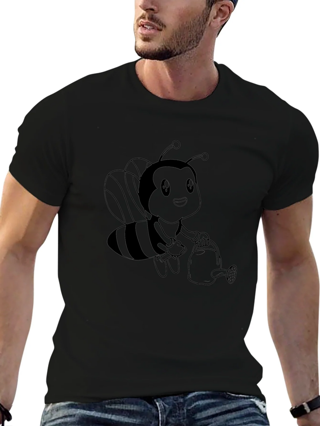 Cute Bee Graphic Tee - Black Cotton Comfort product image 6