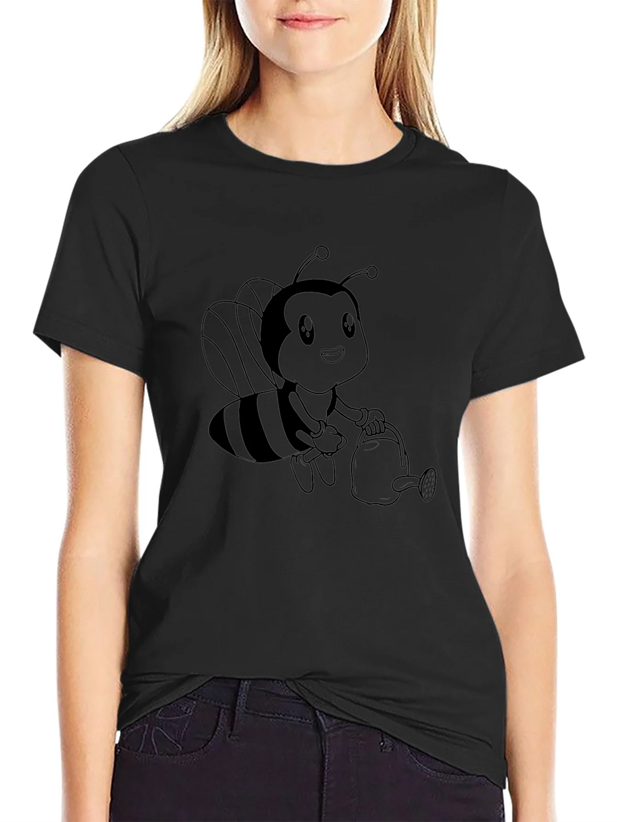Cute Bee Graphic Tee - Black Cotton Comfort product image 2