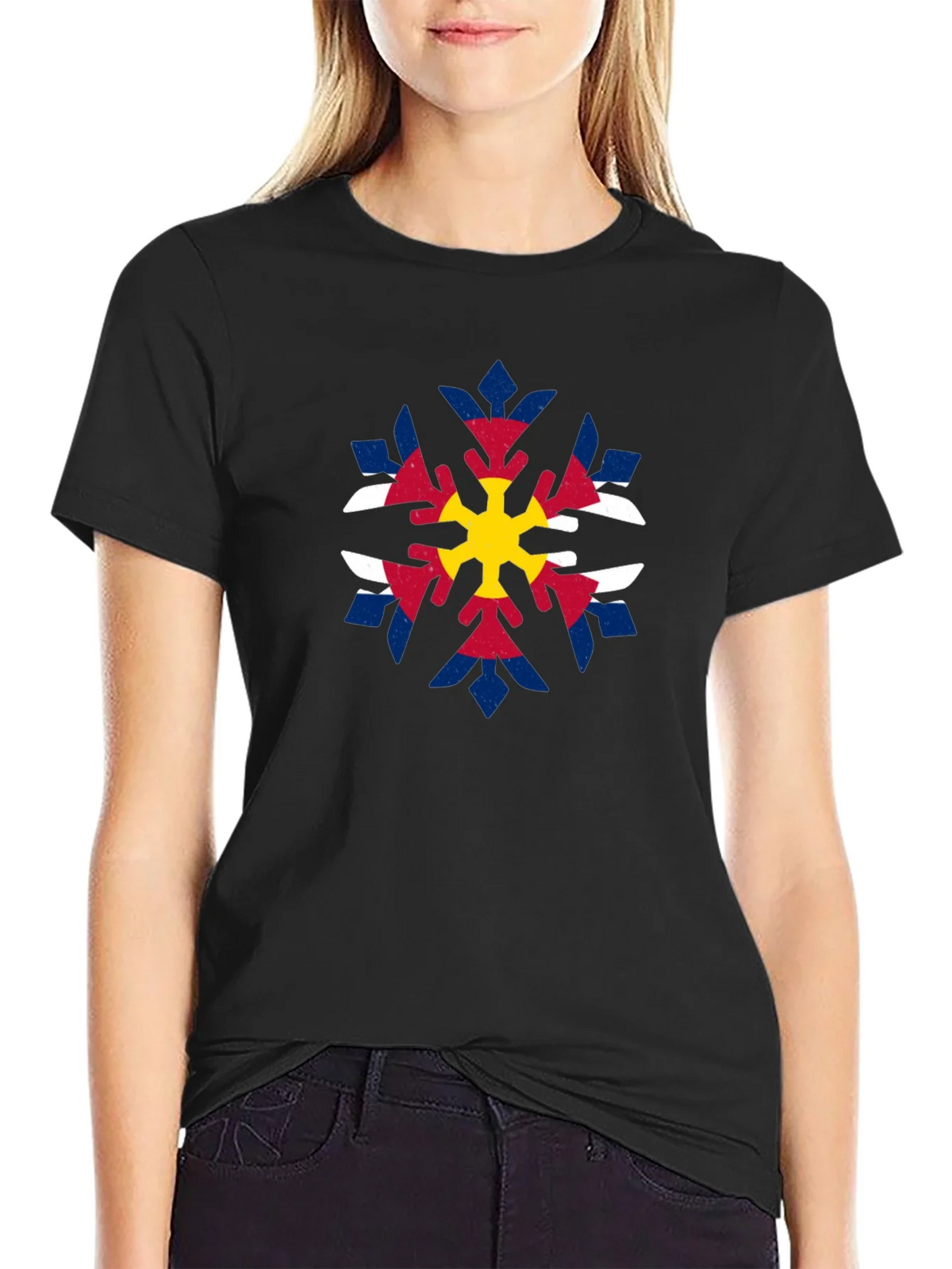 Colorado Flag Snowflake Graphic Tee - Black product image 2