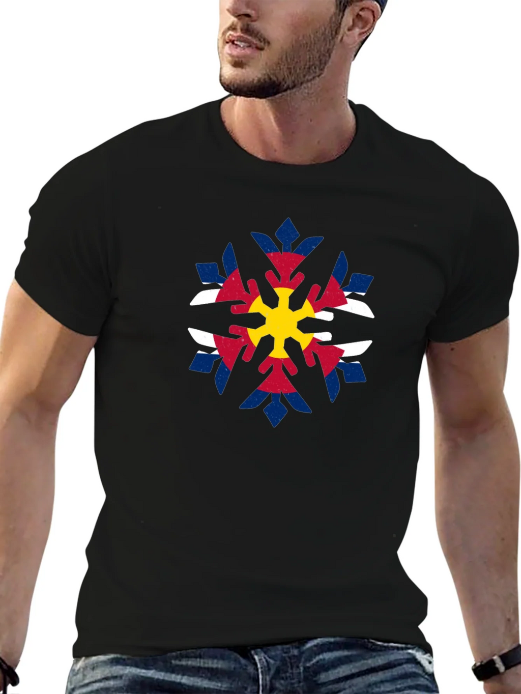 Colorado Flag Snowflake Graphic Tee - Black product image 6