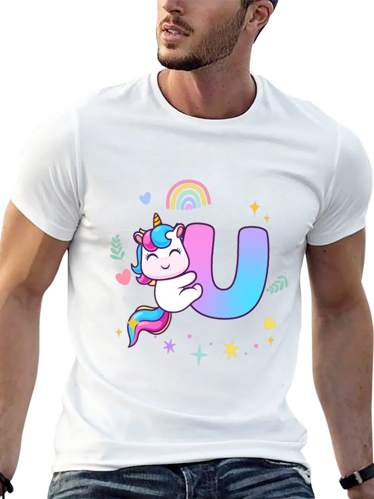 Unicorn U Initial Black T-Shirt product image 12