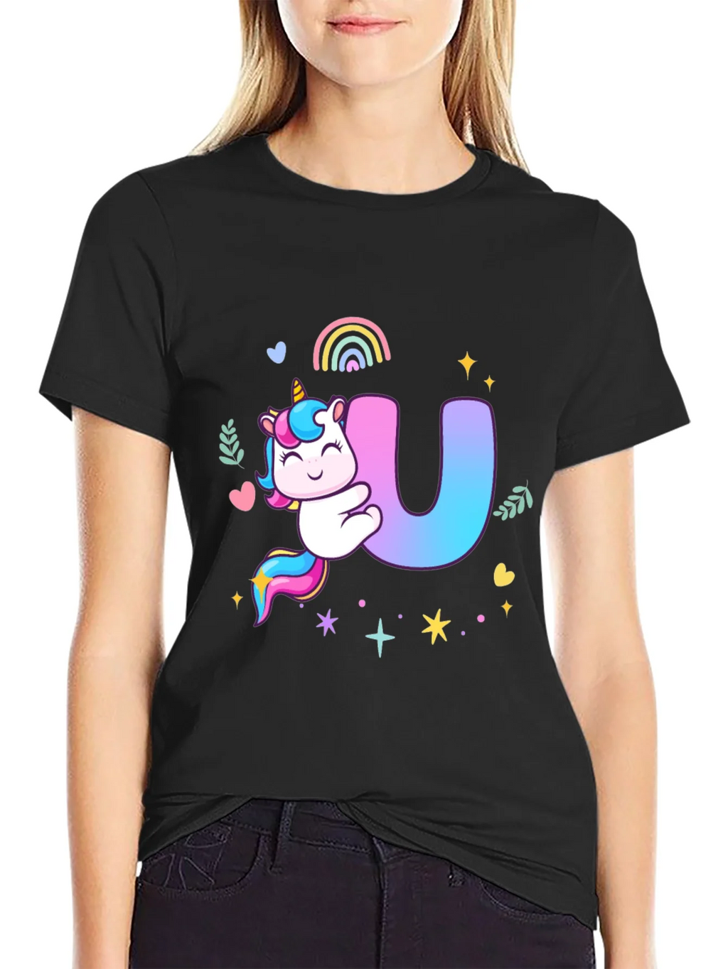 Unicorn U Initial Black T-Shirt product image 2