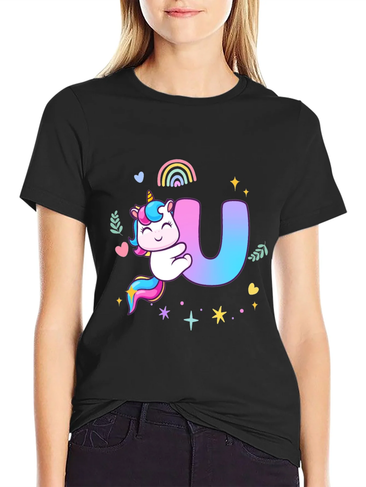 Unicorn U Initial Black T-Shirt product image 2