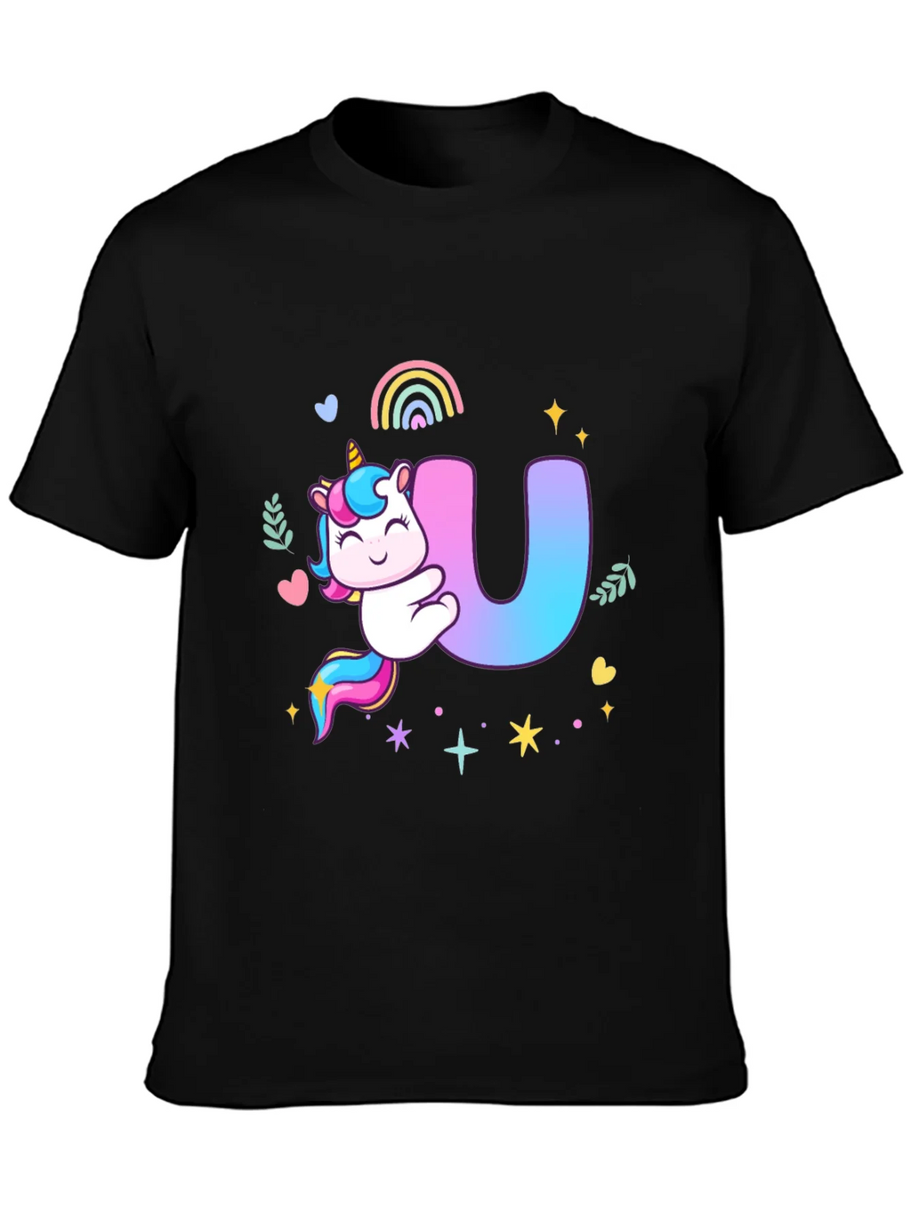 Unicorn U Initial Black T-Shirt product image 3