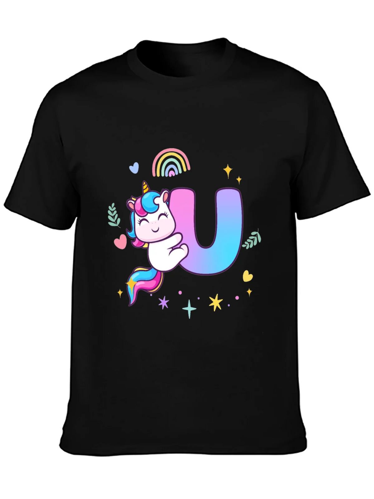 Unicorn U Initial Black T-Shirt product image 3