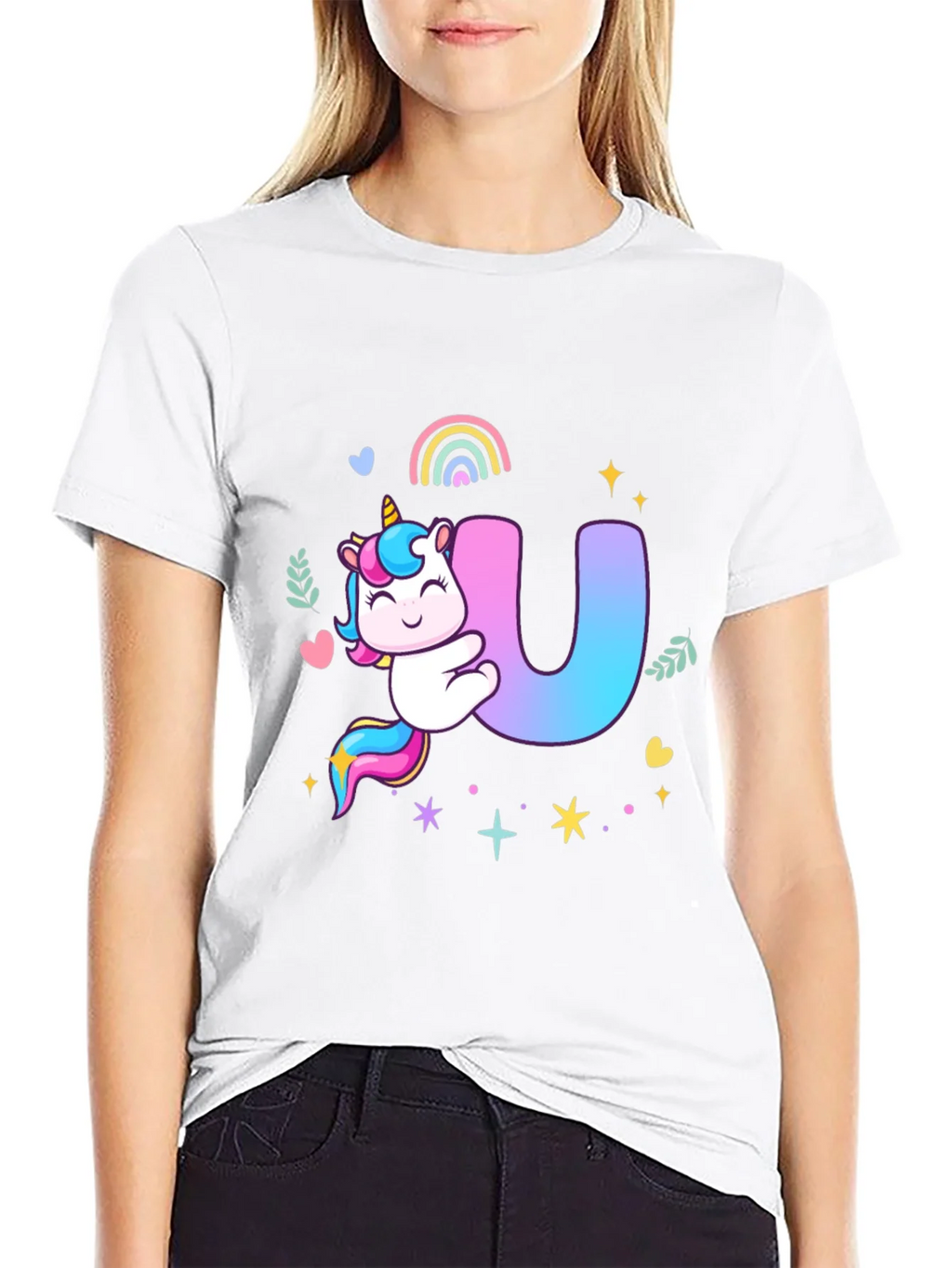 Unicorn U Initial Black T-Shirt product image 8