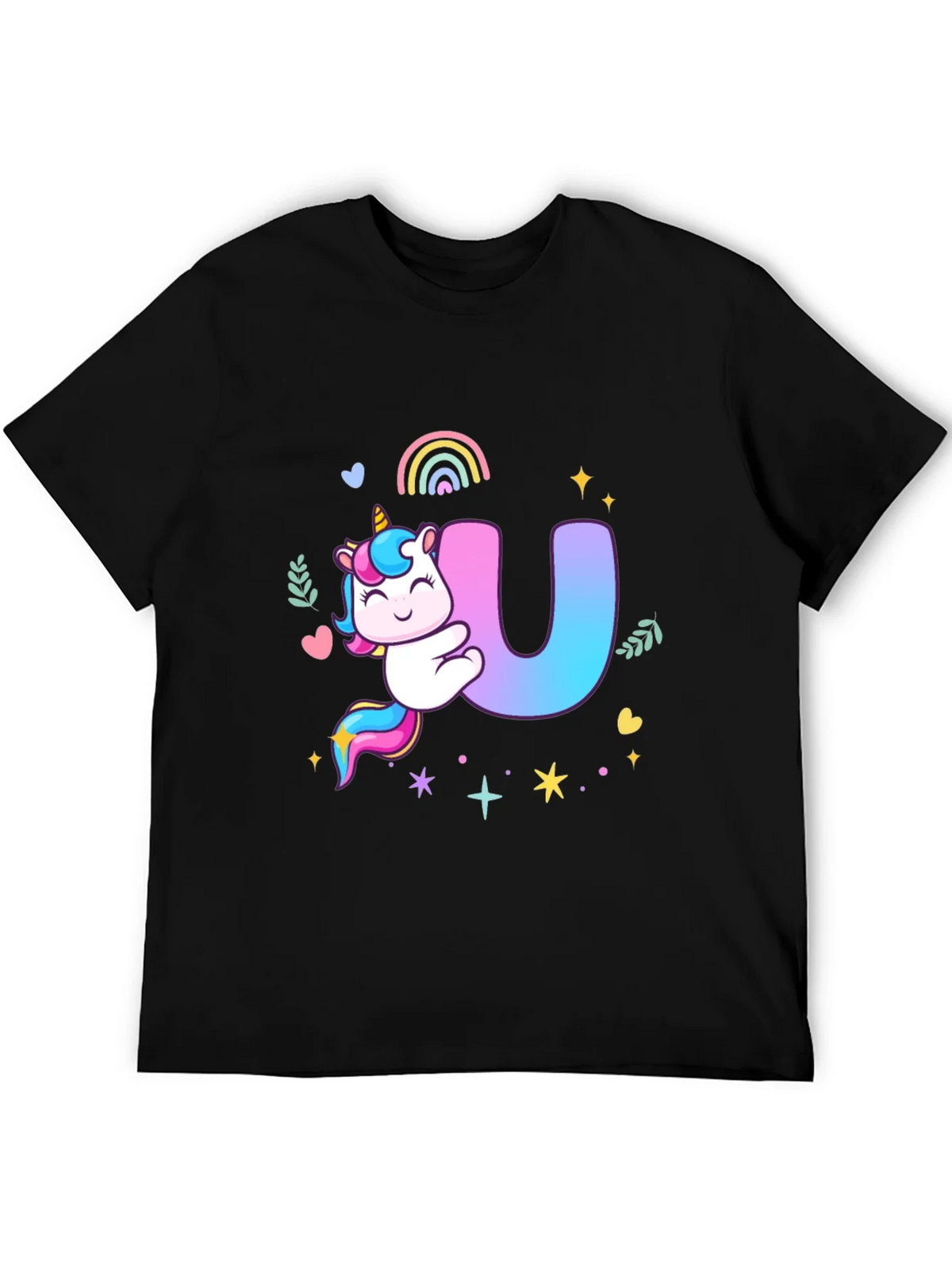 Unicorn U Initial Black T-Shirt product image 5